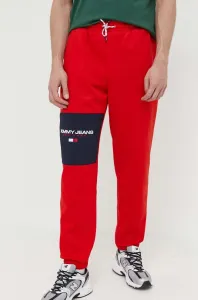 Tepláky Tommy Jeans červená barva, s aplikací