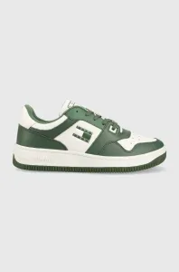 Kožené sneakers boty Tommy Jeans TJM BASKET PREMIUM zelená barva, EM0EM01216