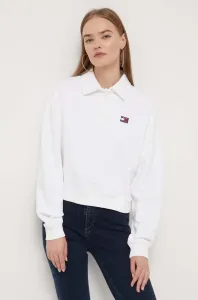 Bavlněná mikina Tommy Jeans dámská, bílá barva, s aplikací
