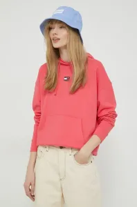Bavlněná mikina Tommy Jeans dámská, růžová barva, s kapucí, s aplikací #5797365