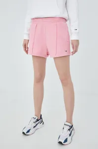 Bavlněné šortky Tommy Jeans dámské, růžová barva, hladké, high waist #2012944