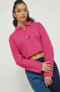 Bavlněné tričko s dlouhým rukávem Tommy Jeans růžová barva, s límečkem