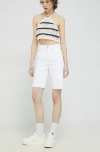 Džínové šortky Tommy Jeans dámské, bílá barva, hladké, high waist #4957531