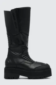 Kozačky Tommy Jeans TJW LONG SHAFT BIKER BOOT dámské, černá barva, na plochém podpatku, lehce zateplené, EN0EN02376