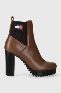 Kožené kotníkové boty Tommy Jeans TJW NEW ESS HIGH HEEL BOOT dámské, hnědá barva, na plochém podpatku, EN0EN02439 #5968512