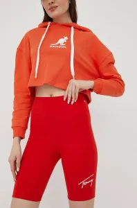 Kraťasy Tommy Jeans dámské, červená barva, s aplikací, high waist #5936401