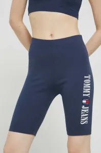 Kraťasy Tommy Jeans dámské, tmavomodrá barva, s aplikací, high waist