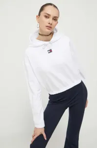 Mikina Tommy Jeans dámská, bílá barva, s kapucí, hladká #5677737