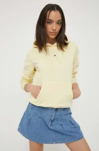 Mikina Tommy Jeans dámská, žlutá barva, s kapucí, hladká