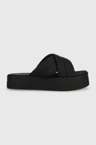 Pantofle Tommy Jeans dámské, černá barva, na platformě, EN0EN02116