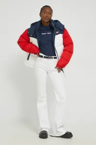 Péřová bunda Tommy Jeans dámská, červená barva, zimní