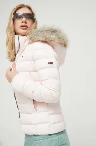 Péřová bunda Tommy Jeans dámská, růžová barva, zimní #5564228