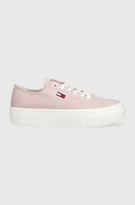 Tenisky Tommy Jeans FLATFORM dámské, růžová barva, EN0EN02173