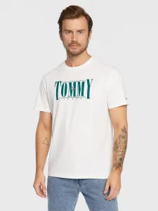 Tommy Jeans pánské bílé tričko - XL (YBR) #1423237