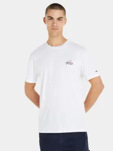 Tommy Jeans pánské bílé tričko - XL (YBR) #5231266