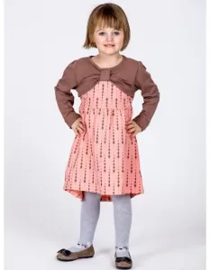 Broskvové bavlněné dětské šaty se vzorem a dlouhými rukávy