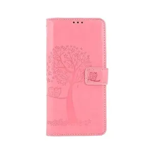 TopQ Samsung A22 knížkové Světle růžový strom sovičky 66295