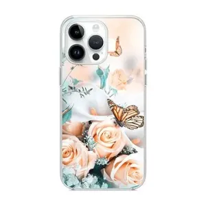 TopQ Kryt iPhone 14 Pro Max Růže s motýlem 82517