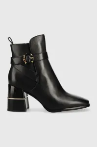 Kožené kotníkové boty Tory Burch Multi Logo dámské, černá barva, na podpatku
