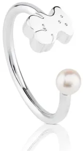 Tous Otevřený stříbrný prsten s medvídkem a pravou perlou 51591550 54 mm