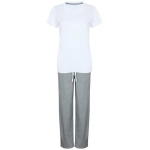 Towel City Dámské dlouhé bavlněné pyžamo v setu - Bíla / šedý melír | XXXL