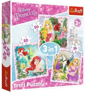 Trefl Puzzle Disney princezny se zvířecími přáteli 3v1 (20,36,50 dílků)