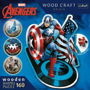 TREFL -  Dřevěné puzzle 160 dílků - Nebojácný Kapitán America / Disney Marvel Heroes
