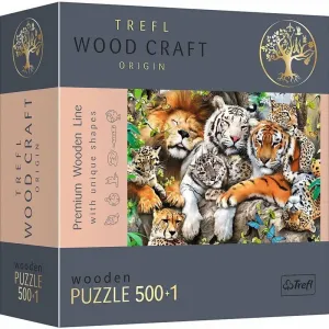 Trefl Wood Craft Origin puzzle Divoké kočky v džungli 501 dílků