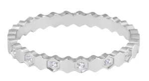 Troli Designový prsten z oceli s čirými zirkony Silver 50 mm
