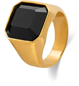 Troli Masivní pozlacený prsten s černým krystalem 67 mm