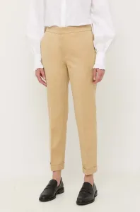 Kalhoty s příměsí lnu Twinset béžová barva, medium waist