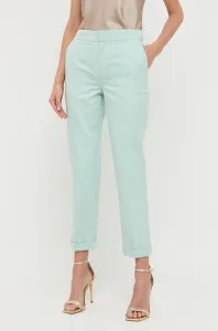 Kalhoty s příměsí lnu Twinset zelená barva, medium waist