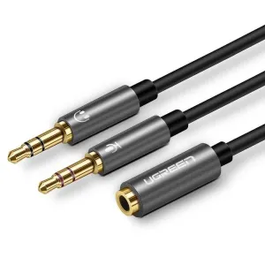 UGREEN AV140 Audio rozbočovač AUX sluchátka + mikrofon na 3,5 mm mini jack kabel, 28 cm, hliník (černý)