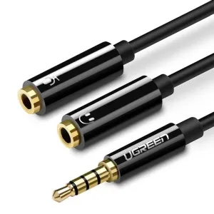 UGREEN AV141 Audio rozbočovač AUX kabel mini jack 3,5 mm (samec) na sluchátka + mikrofon (samice), 20 cm (černý)