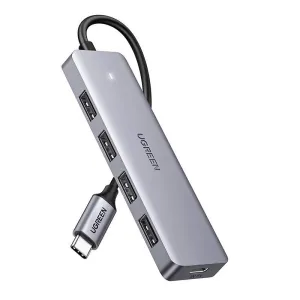 Adaptér 4 v 1 UGREEN Rozbočovač USB-C na 4x USB 3.0 + USB-C (šedý)