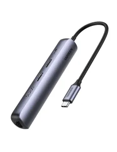 5-v-1 Adaptér UGREEN CM418 USB-C do 2x USB 3.0, HDMI, RJ45, USB-C (šedá)