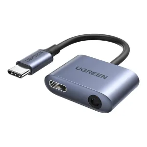 Ugreen CM231 audio adaptér USB-C - USB-C PD QC / 3.5mm jack, šedý (CM231)