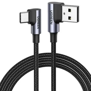 Úhlový kabel USB-C na USB-A 2.0 UGREEN US176, 3A, 3 m (černý)