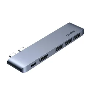 Ugreen HUB 2x USB Type C to USB-C PD (Thunderbolt 3, 100W, 4K @ 60 Hz, 10 Gbps) / HDMI 4K @ 30 Hz / 3x USB 3.0 for MacBook gray