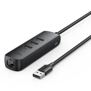 UGREEN USB 2.0 to 3×USB 2.0+RJ45 (100Mbps) Ethernet Adapter (Black)