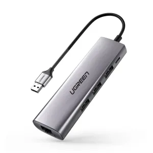 Adaptér UGREEN CM266 Rozbočovač 5v1 USB, 3x USB 3.0, micro USB, RJ45 (šedý)