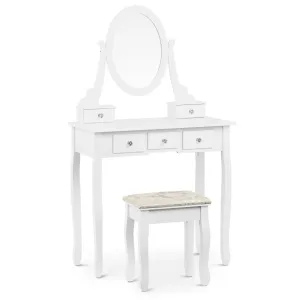 Toaletní stolek s oválným zrcadlem a stoličkou 5 zásuvek bílý - Stoly na stříhání Uniprodo