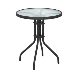 Zahradní stůl kulatý Ø 60 cm se skleněnou deskou černý - Zahradní stoly Uniprodo