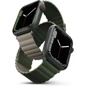Uniq Revix Reversible Magnetic řemínek pro Apple Watch 42/44/45/Ultra 49mm zelený/béžový
