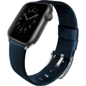 UNIQ Mondain kožený řemínek Apple Watch 45/44/42mm tmavě modrý