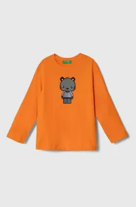 Dětská bavlněná košile s dlouhým rukávem United Colors of Benetton oranžová barva, s potiskem