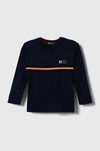 Dětská bavlněná košile s dlouhým rukávem United Colors of Benetton tmavomodrá barva, s aplikací