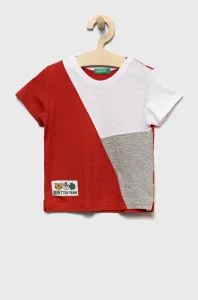 Dětské bavlněné tričko United Colors of Benetton červená barva, s aplikací