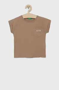 Dětské bavlněné tričko United Colors of Benetton hnědá barva