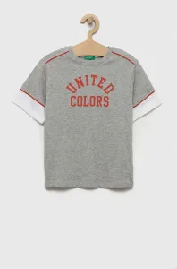 Dětské bavlněné tričko United Colors of Benetton šedá barva, s potiskem